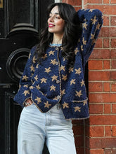 Crew Neck Star Print Knit Cardigan